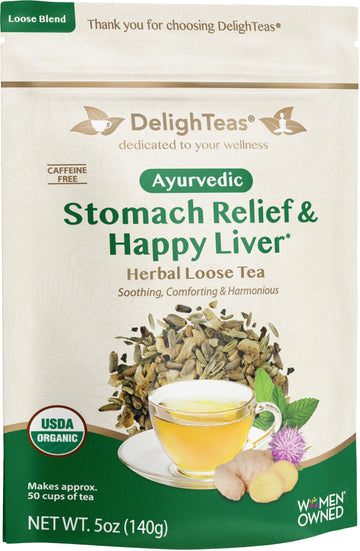 DelighTeas Stomach & Liver Tea - Ayurvedic Herbal Blend, 5oz Loose Leaf, Vegan, Caffeine-Free, Sugar-Free