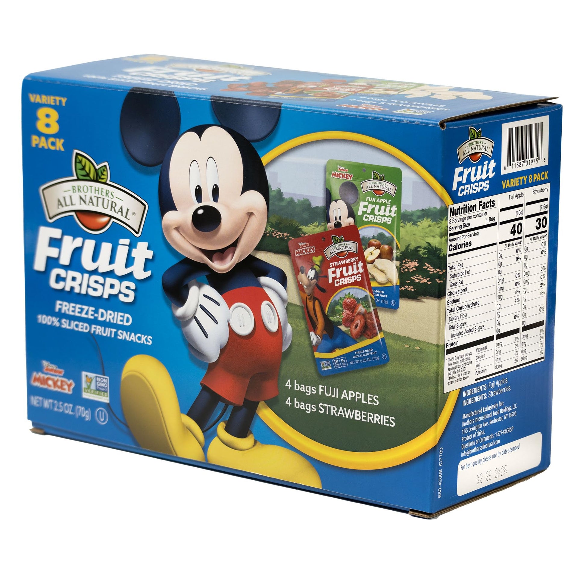 Brothers All Natural Disney Freeze Dried Fruit Crisps, Variety Pack, 8 Single Serve Bags, Fuji Apple, Strawberry, Made with 100%
