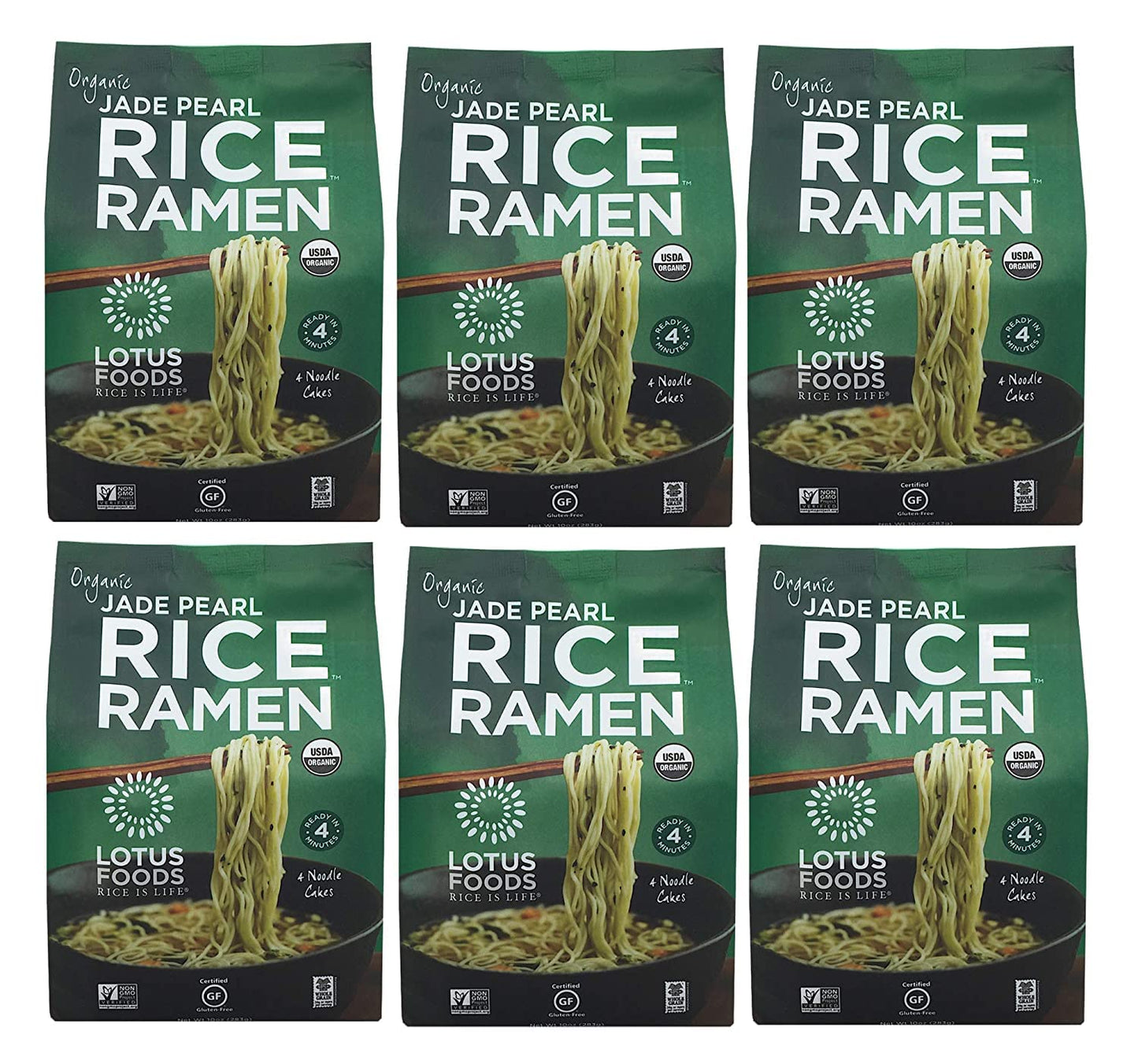 Lotus Foods Organic Jade Pearl Rice Ramen Noodles - Gluten Free Instant Ramen Noodles, Vegan, Low Sodium, Made With Brown Rice Flour And White Rice Flour, Ready In 4 Minutes - 10 Oz (Pack Of 6)