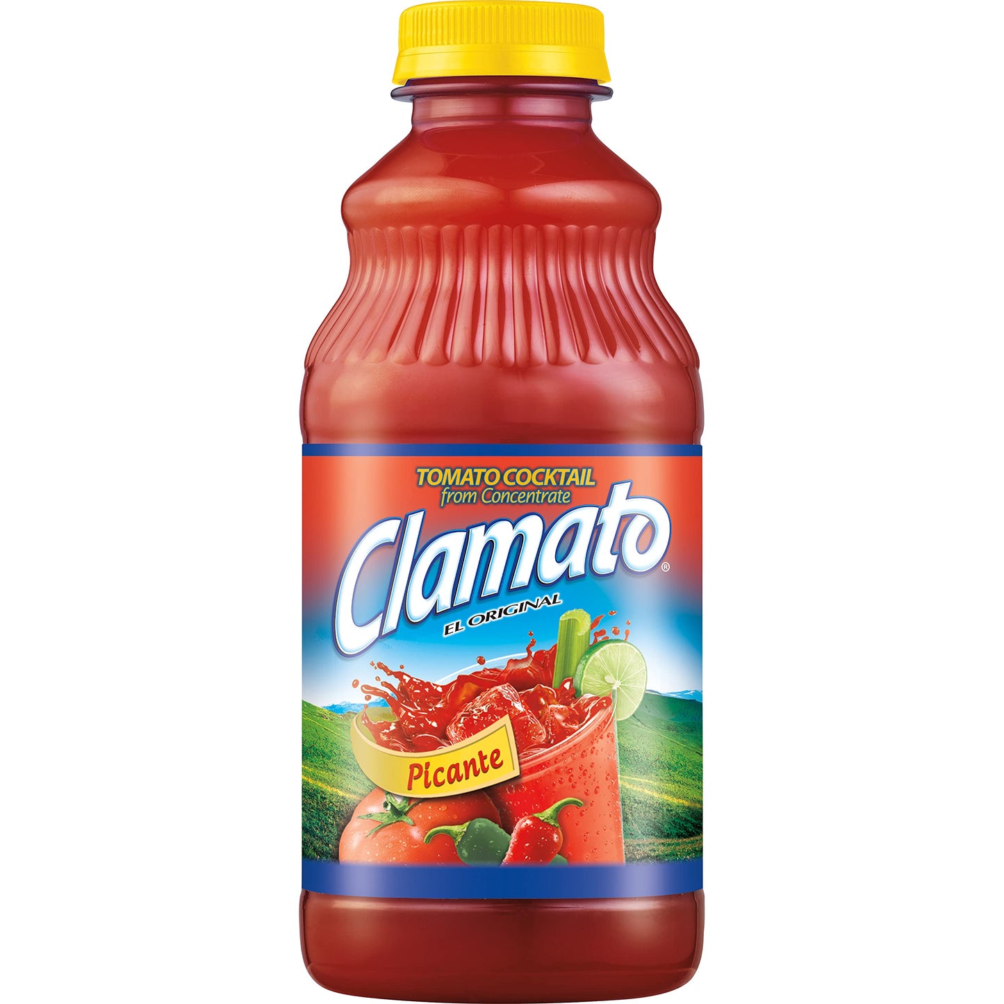 Clamato Picante Tomato Cocktail, Spicy Flavor, 32 fl oz bottle, Pack of 12
