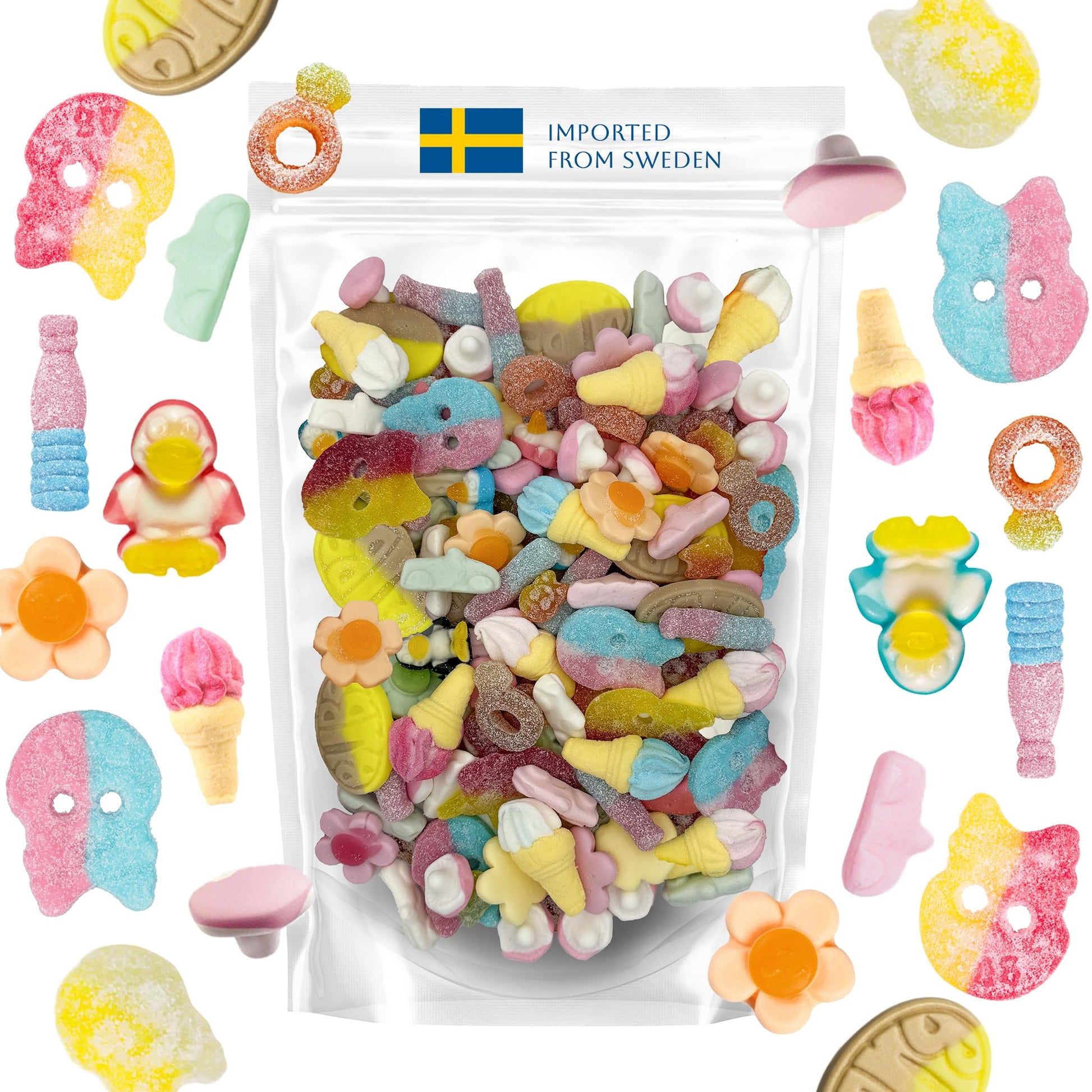 Swedish Sweet & Sour Mix - 1 LB Assortment Bag with Fan-Favorite Candies Like Bubs Dizzy Skull, Sur Skalle, Banana, Big Sour Sku