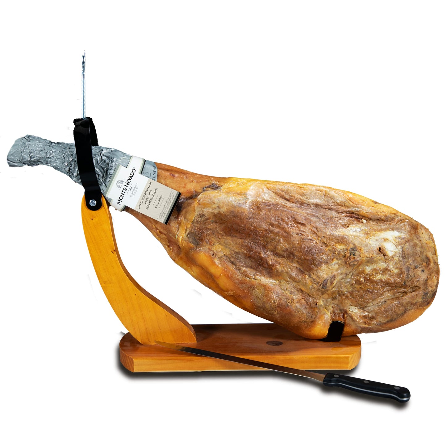 Monte Nevado Jamon Iberico Ham - Grain Fed - 16.5 lb - 28 Months Curing - Includes Ham Stand and cutting too