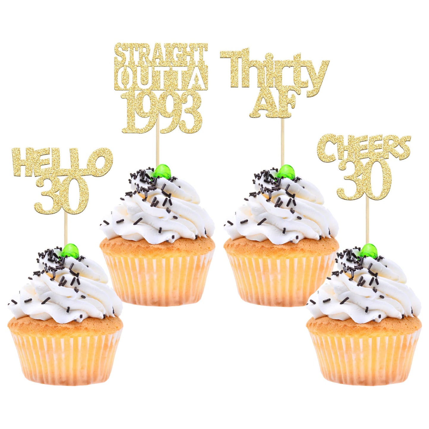 Gyufise 24Pcs Gold Glitter Straight Outta 1993 30th Birthday Cupcake Toppers Hello 30 Thirty Cake Picks Decorations for 30th Bir
