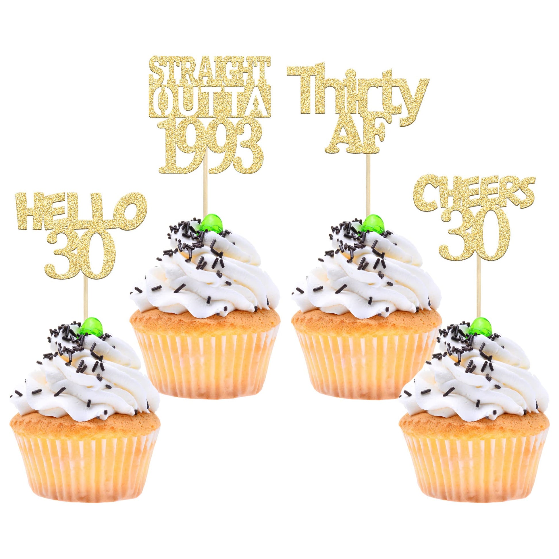 Gyufise 24Pcs Gold Glitter Straight Outta 1993 30th Birthday Cupcake Toppers Hello 30 Thirty Cake Picks Decorations for 30th Bir