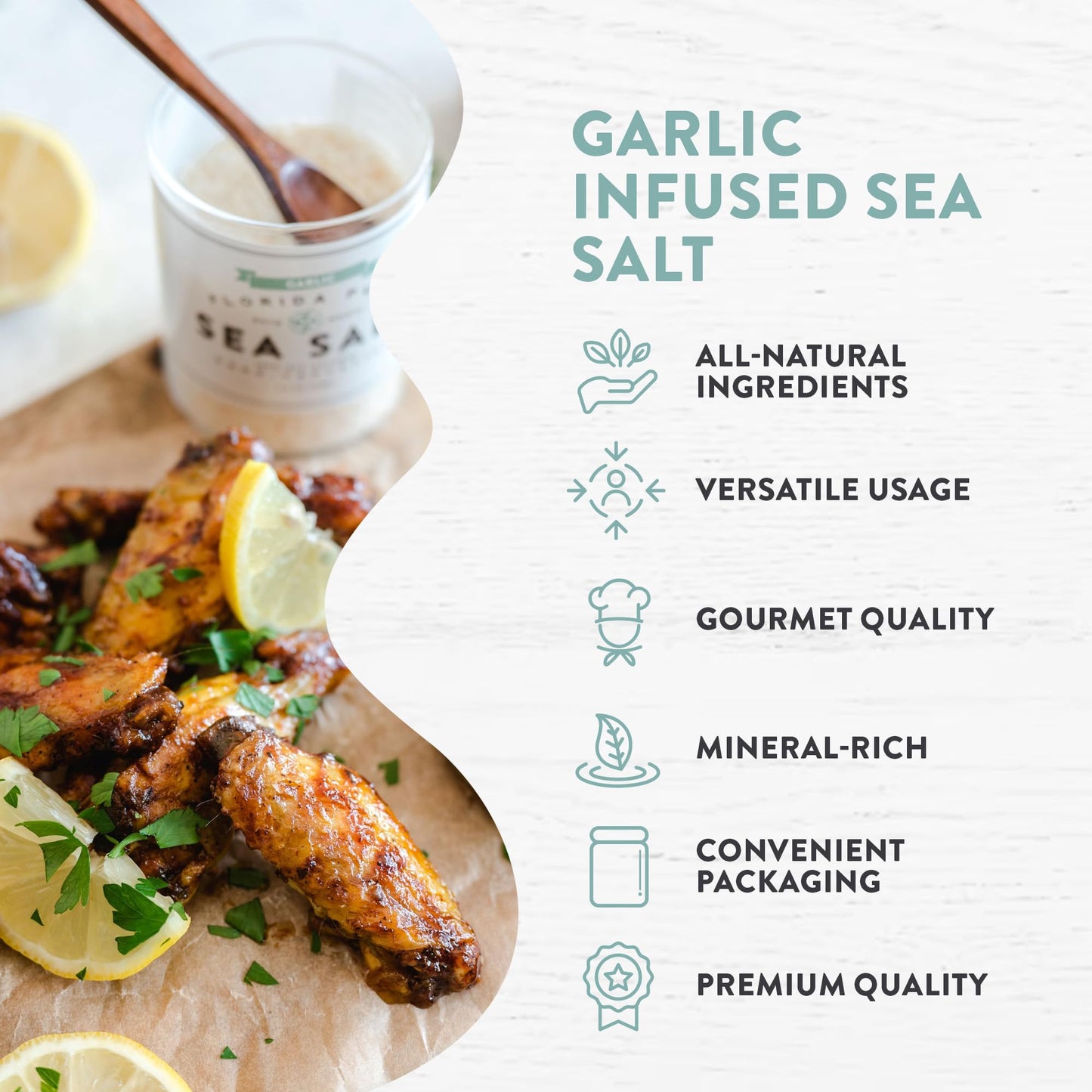 Florida Pure Garlic Sea Salt - Natural, Unrefined, Non-Iodized - 4.5 oz Jar