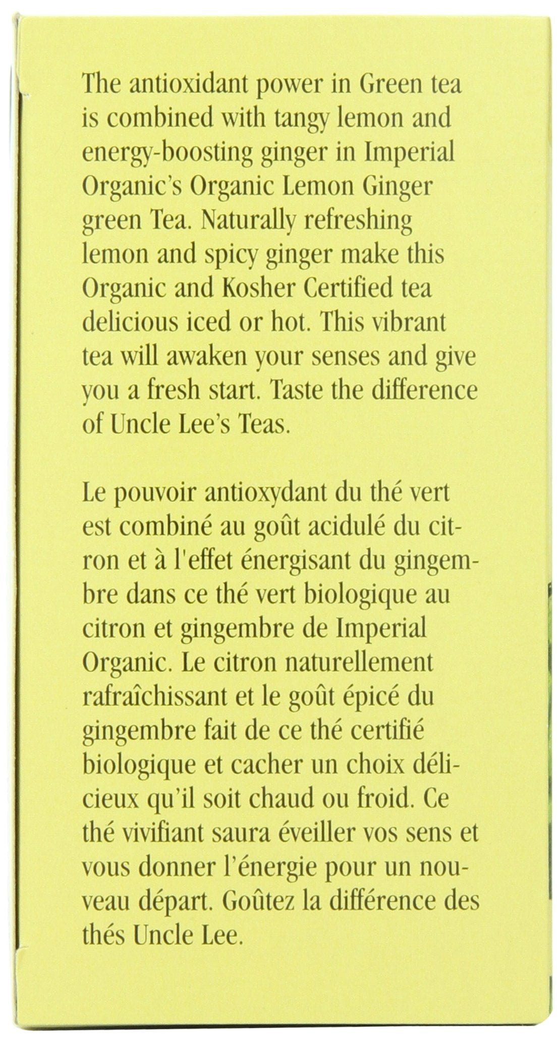 Uncle Lees Organic Lemon Ginger Green Tea, 100% Natural Premium Green Tea Bags, Fresh Flavor, Enjoy With Honey, Hot Tea Or Iced
