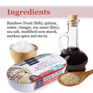 Coles Smoked Rainbow Trout Fillet with Quinoa, 5.6 oz, Ready to Eat, 12 Pack, 19g Protein, High in Vitamin D
