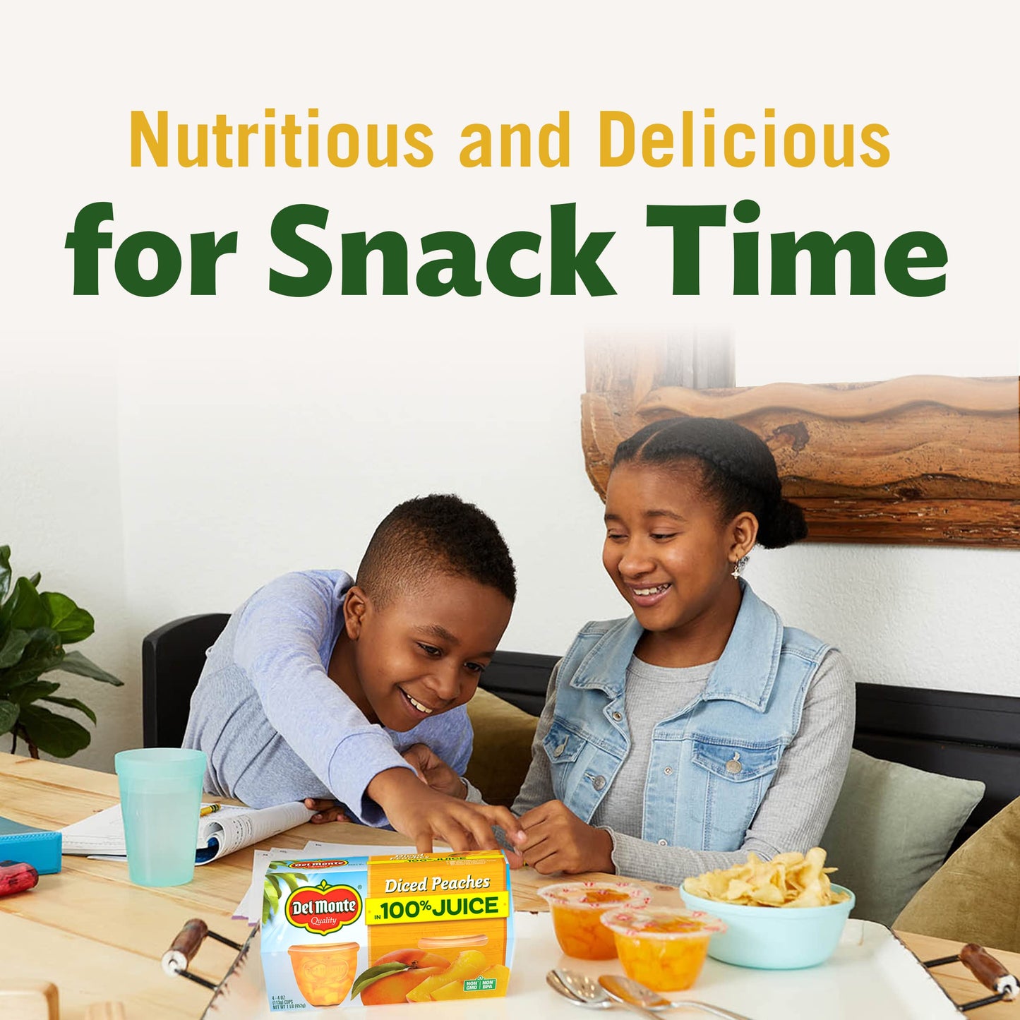 Del Monte Diced Peaches in Light Syrup - 4 oz Cups, Pack of 6, 16 oz Total