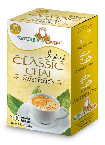 Nature'S Guru Instant Classic Chai Tea Drink Mix Sweetened 10 Count Single Serve On-The-Go Drink Packets