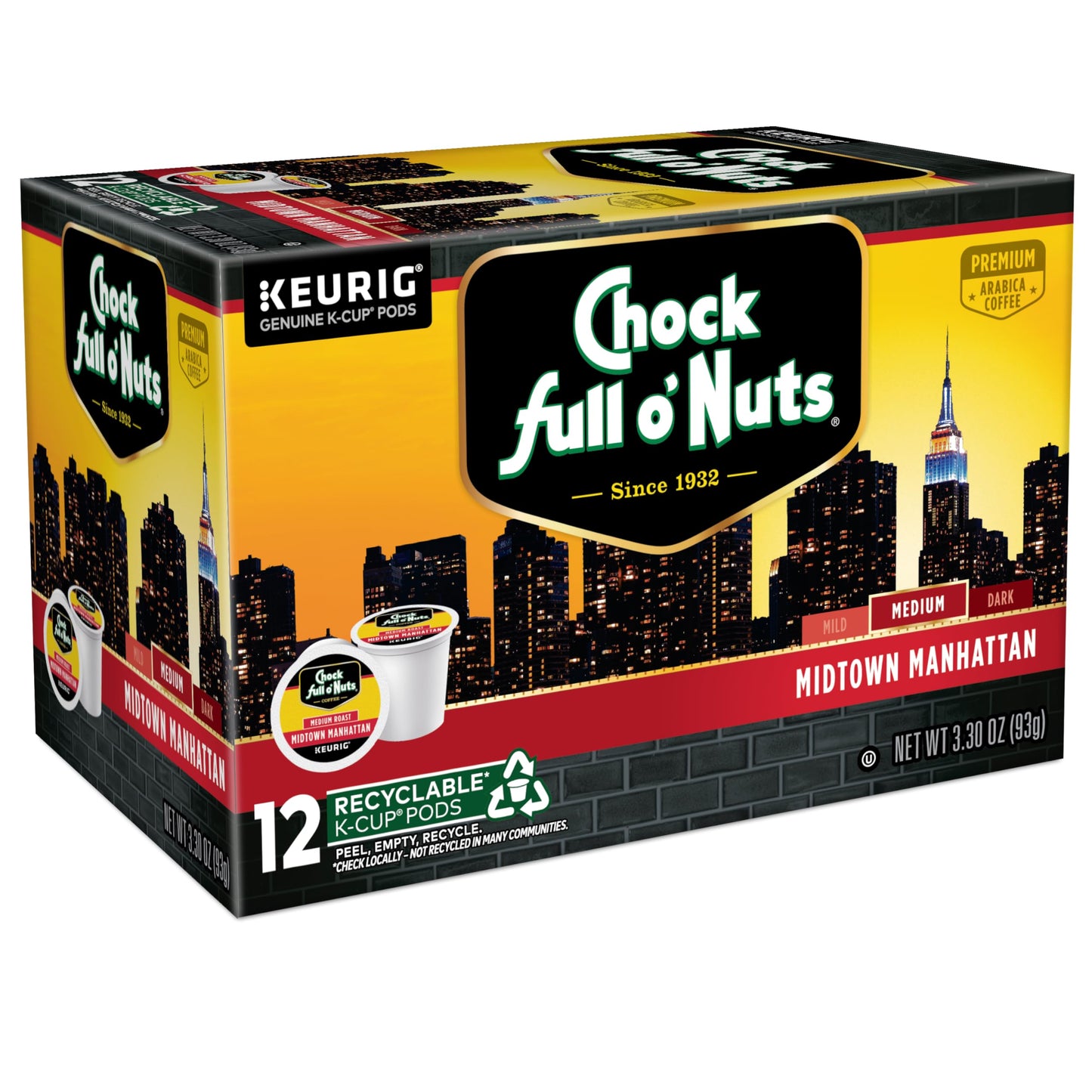 Chock Full o  Nuts Midtown Manhattan Keurig K-Cup Pods for Keurig malt-inspired - enhanced Arabica  Medium Roast - Single Serve - 6 Packs of 12 K-Cup Pods