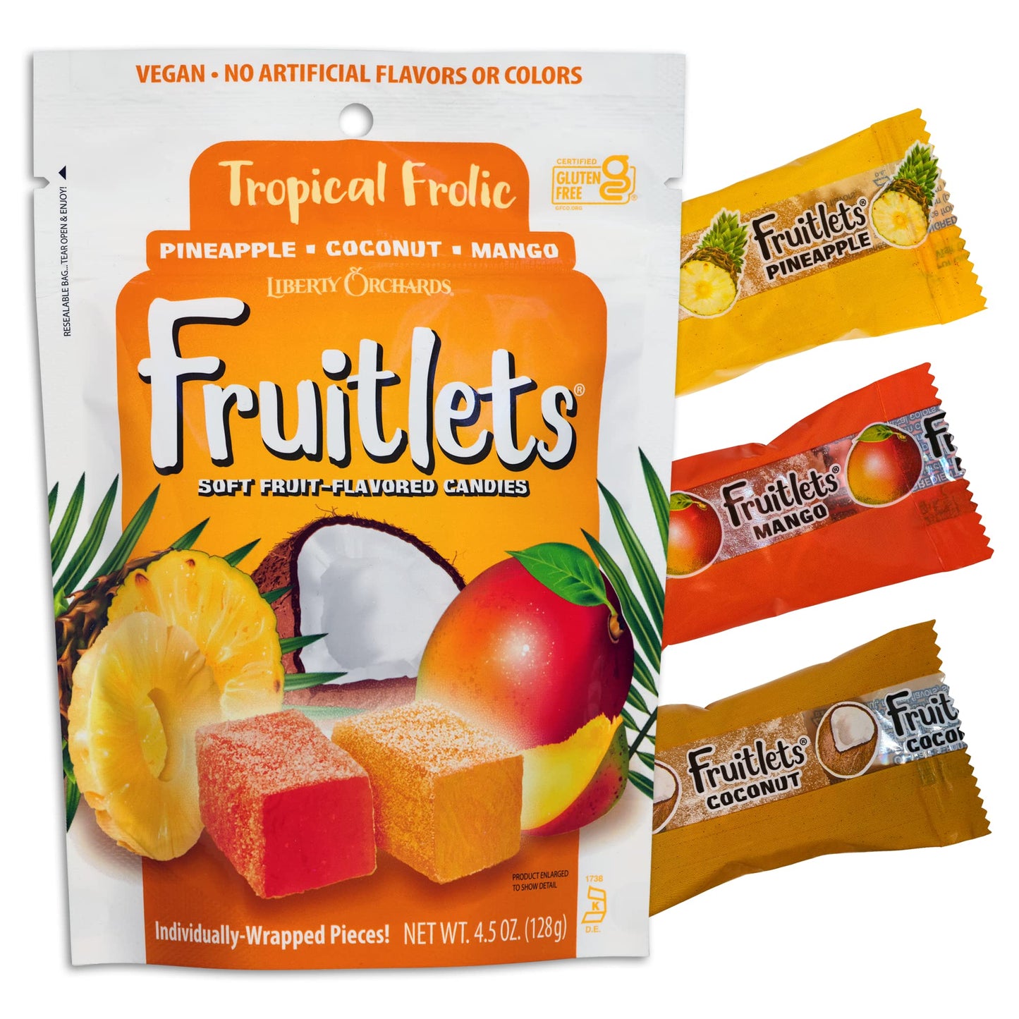 Liberty Orchard, Tropical Frolic Fruitlets - Soft & Fruit, Signle-Wrapped Nut Free Candies 4.5 oz