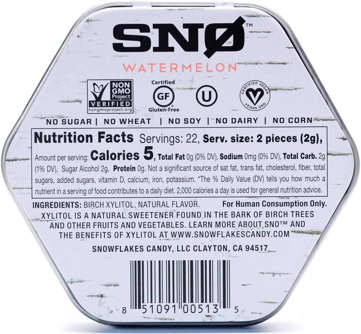 Watermelon Keto Xylitol Candy Chips - Sn 1.5Oz Tin - Sugar-Free Candy With Only 2 Ingredients | Low Carbs, Diabetic-Friendly, No