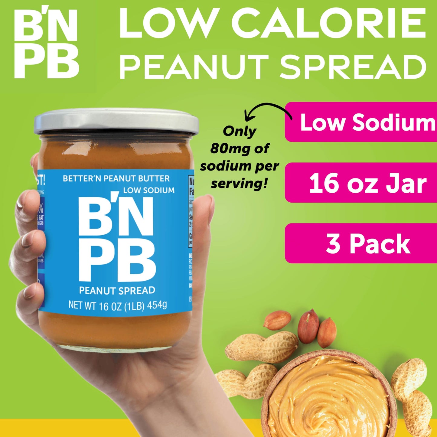 Low Fat and Low-Sodium Peanut Butter Spread by Bettern Peanut Butter, Creamy Low-Calorie Peanut Spread with No Saturated Fat, Gl