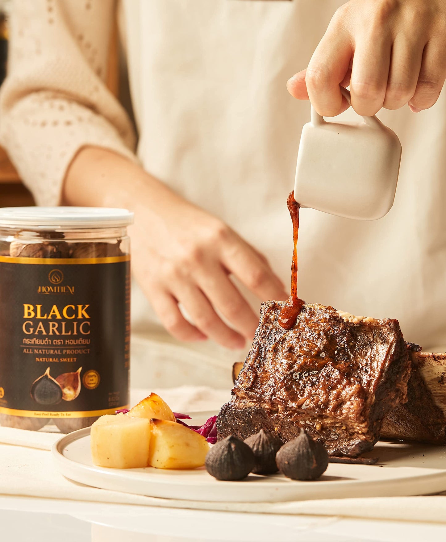 Homtiem Black Garlic 8.82 Oz (250g.), 3 Pack, Whole Black Garlic Fermented for 90 Days, Super Foods, Non-GMOs, Non-Additives, Hi