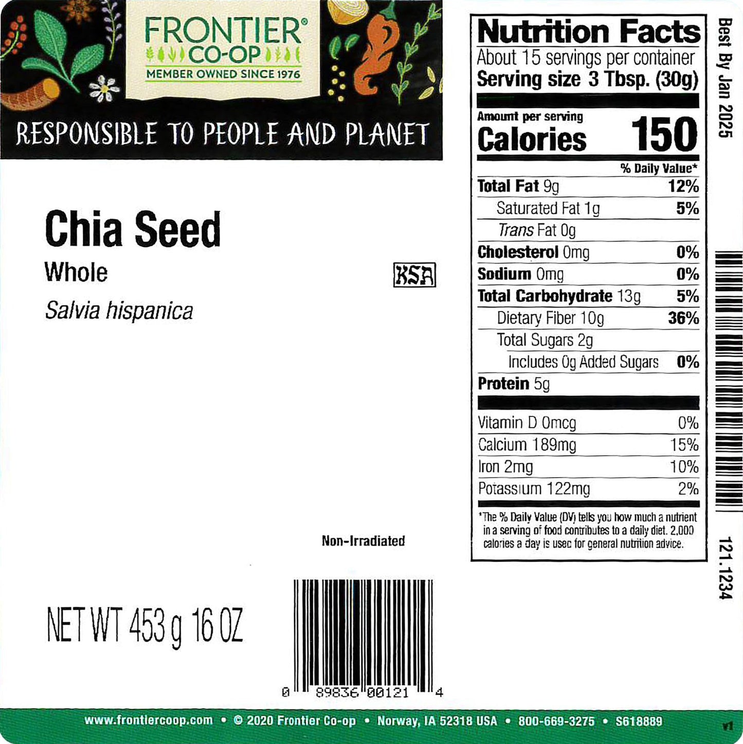 FRONTIER HERB Whole chia Seed 16 Ounce