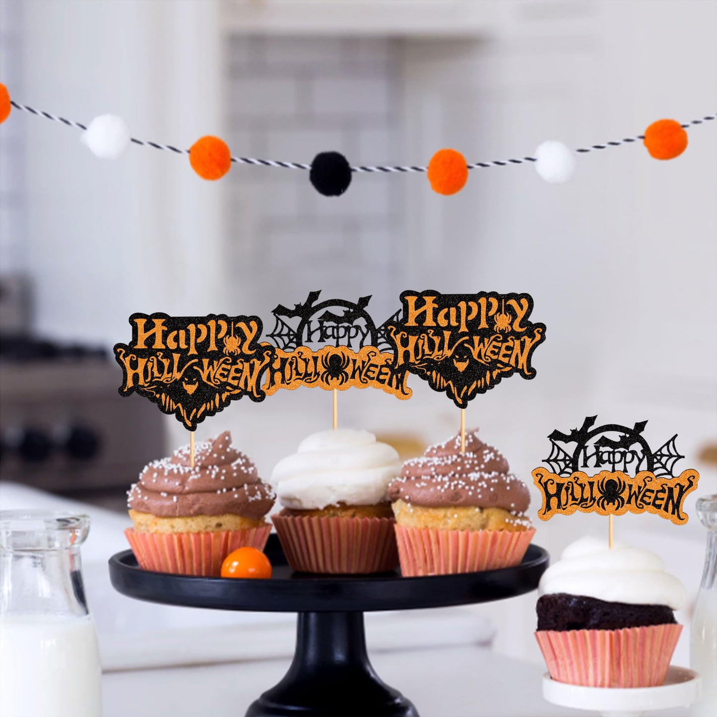 Ercadio 24 Pack Halloween Cupcake Toppers Glitter Halloween Cupcake Picks With Bat Pumpkin Ghost Cupcake Decors For Halloween Th