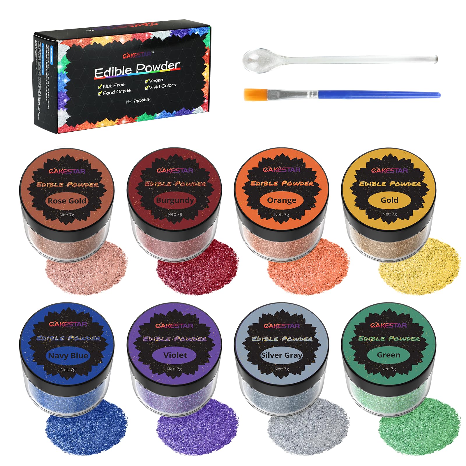 Cakestar Edible Glitter, 8 Colors Edible Luster Dust, Edible Glitters For Drinks, Food Shimmer Dust For Cookies, Cake Decorating