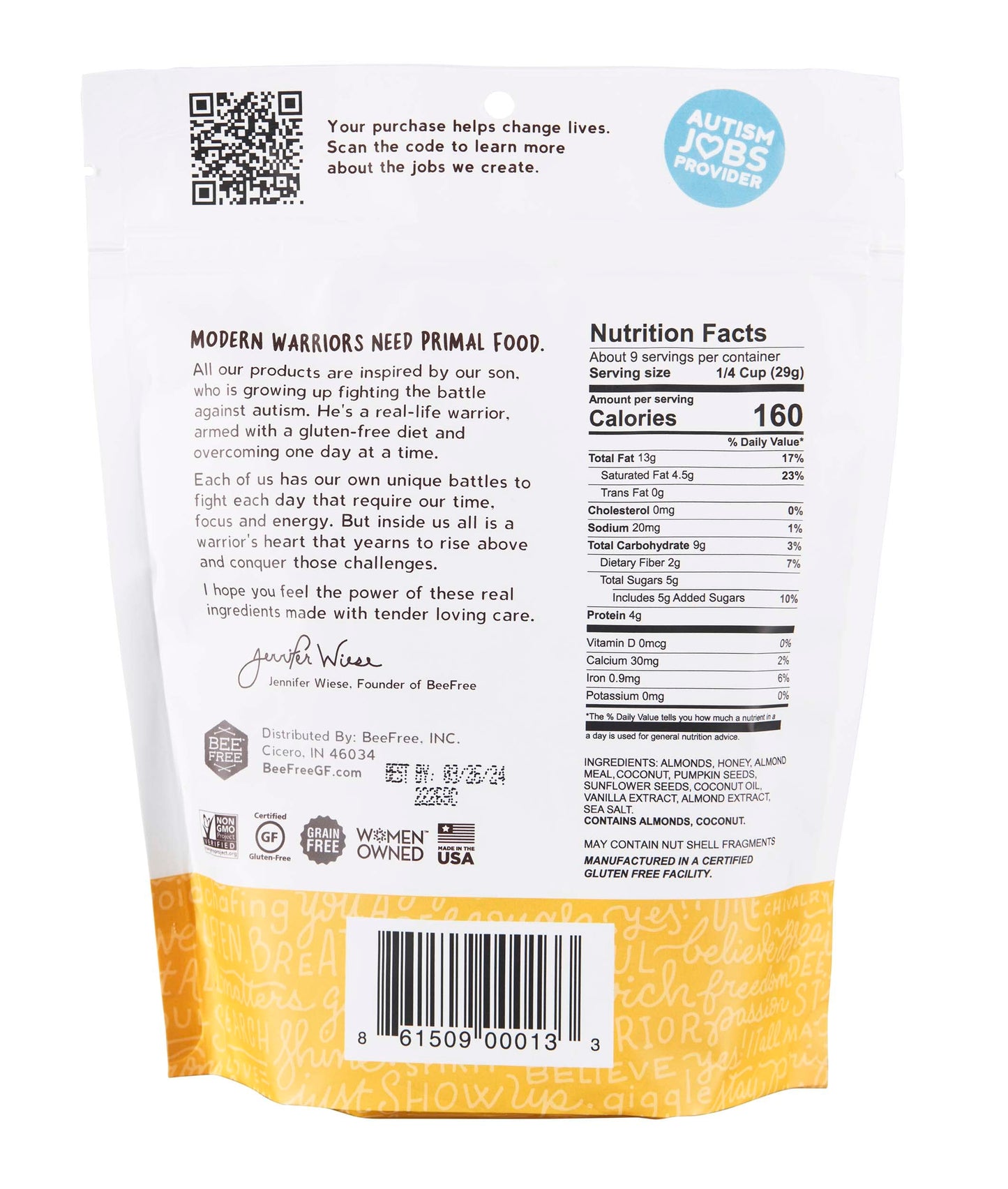 BeeFree Warrior Mix Granola | Gluten Free, Grain Free, & Paleo, Auggys Original Mix, 9 Ounce Bag
