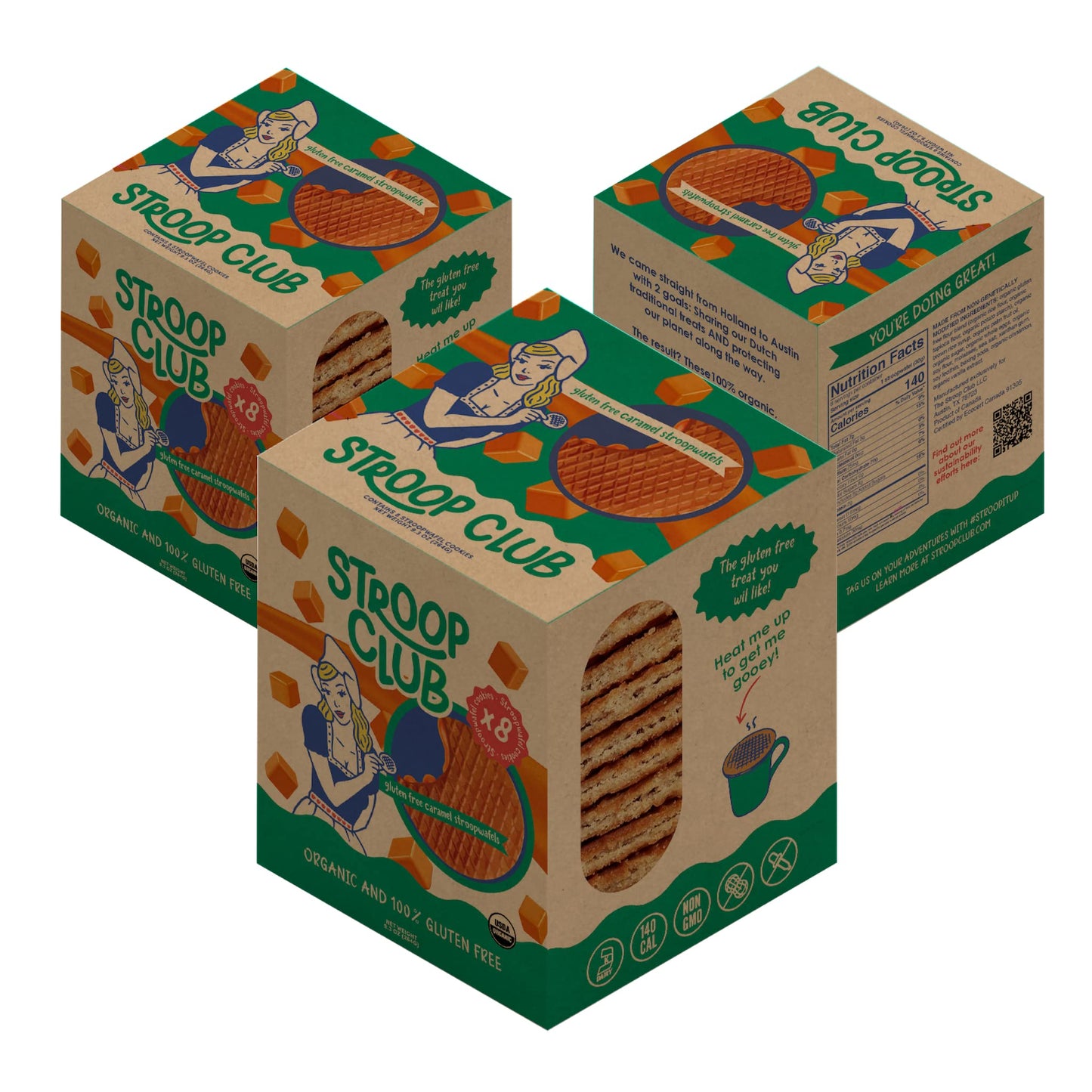 Stroop Club Gluten Free Caramel Stroopwafels - Organic Dutch Waffle Cookies - 24 Waffles (3 Packs of 8)
