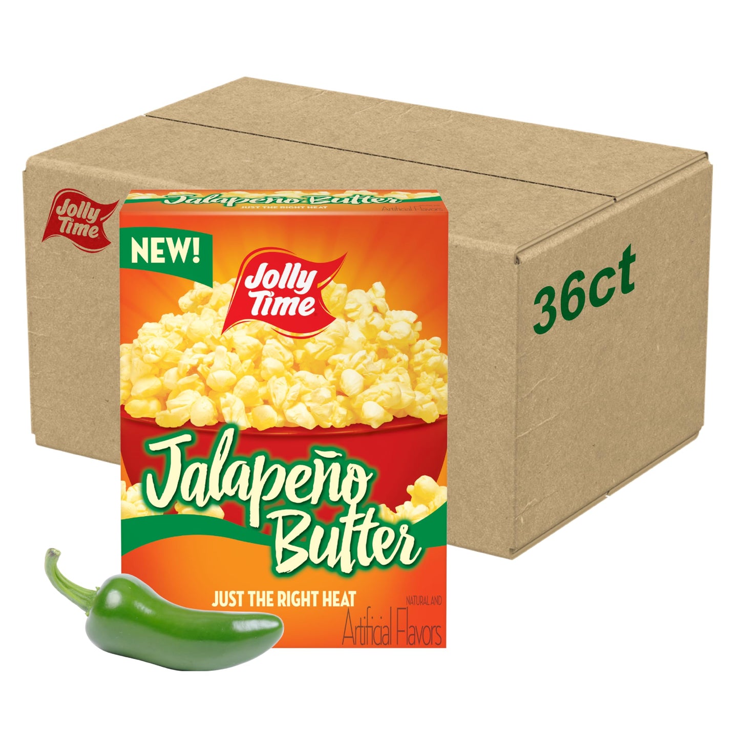 Jolly Time Jalapeo Butter, Microwave Popcorn with Just the Right Heat, 3oz Sharing Bag, 6 Bags Per Carton (Jalapeo Butter, 3 Oun