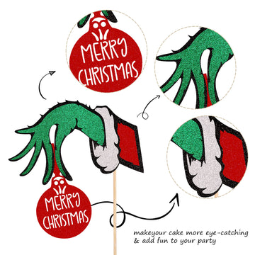 1 Pcs Merry Christmas Cake Topper With Red And Green Glitter Christmas Cake Pick For Merry Christmas Theme Party Sign Cake Decor