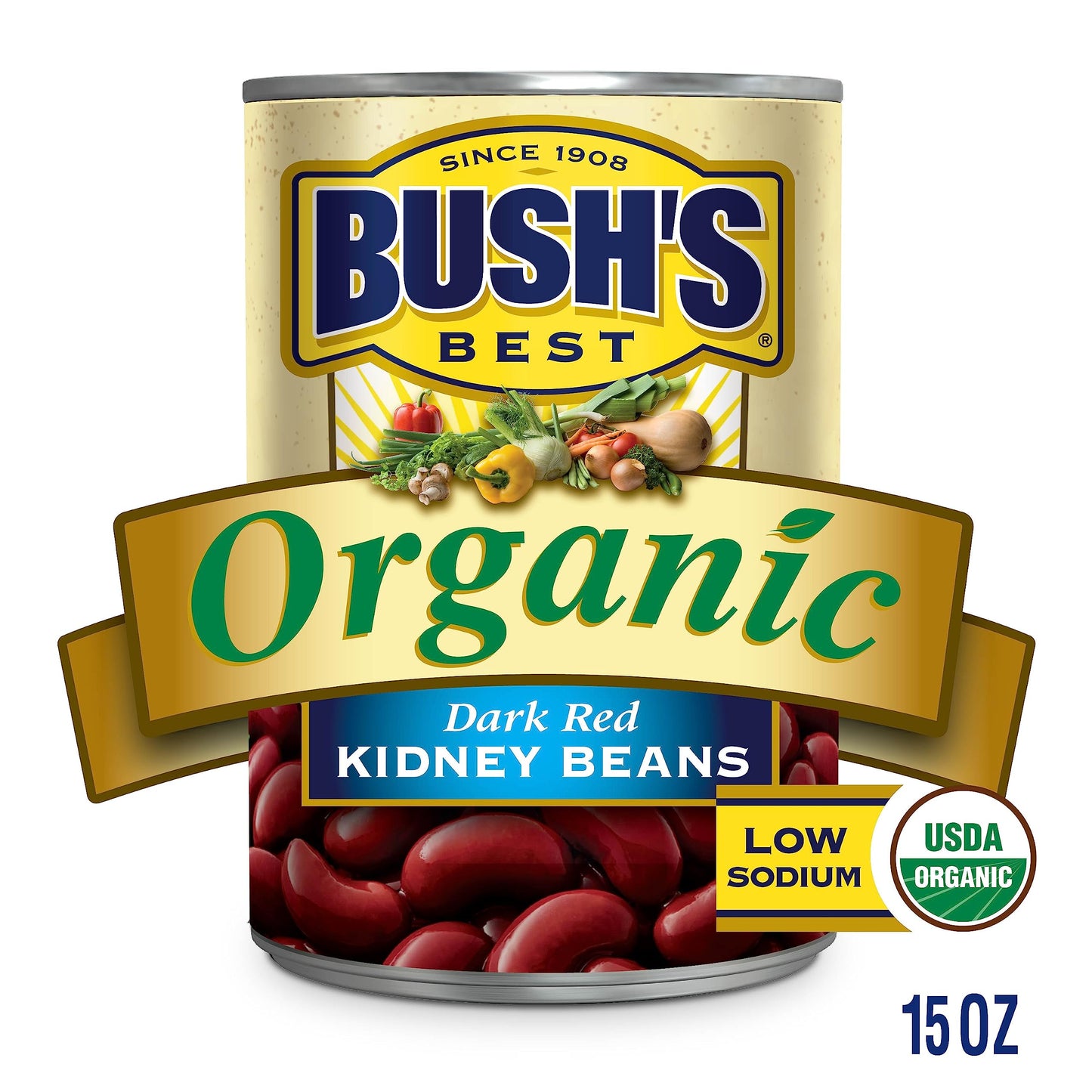 Bush'S Best 15 Oz Canned Organic Dark Red Kidney Beans, Source Of Plant Based Protein And Fiber, Low Fat, Gluten Free, (Pack Of