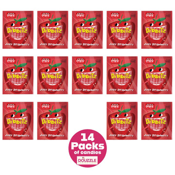 Douzzle Dibbitz Strawberry, Candy Filled Straw Sticks (14 Count, Pack Of 1) Individually Wrapped Candies, Birthday Party Favors,
