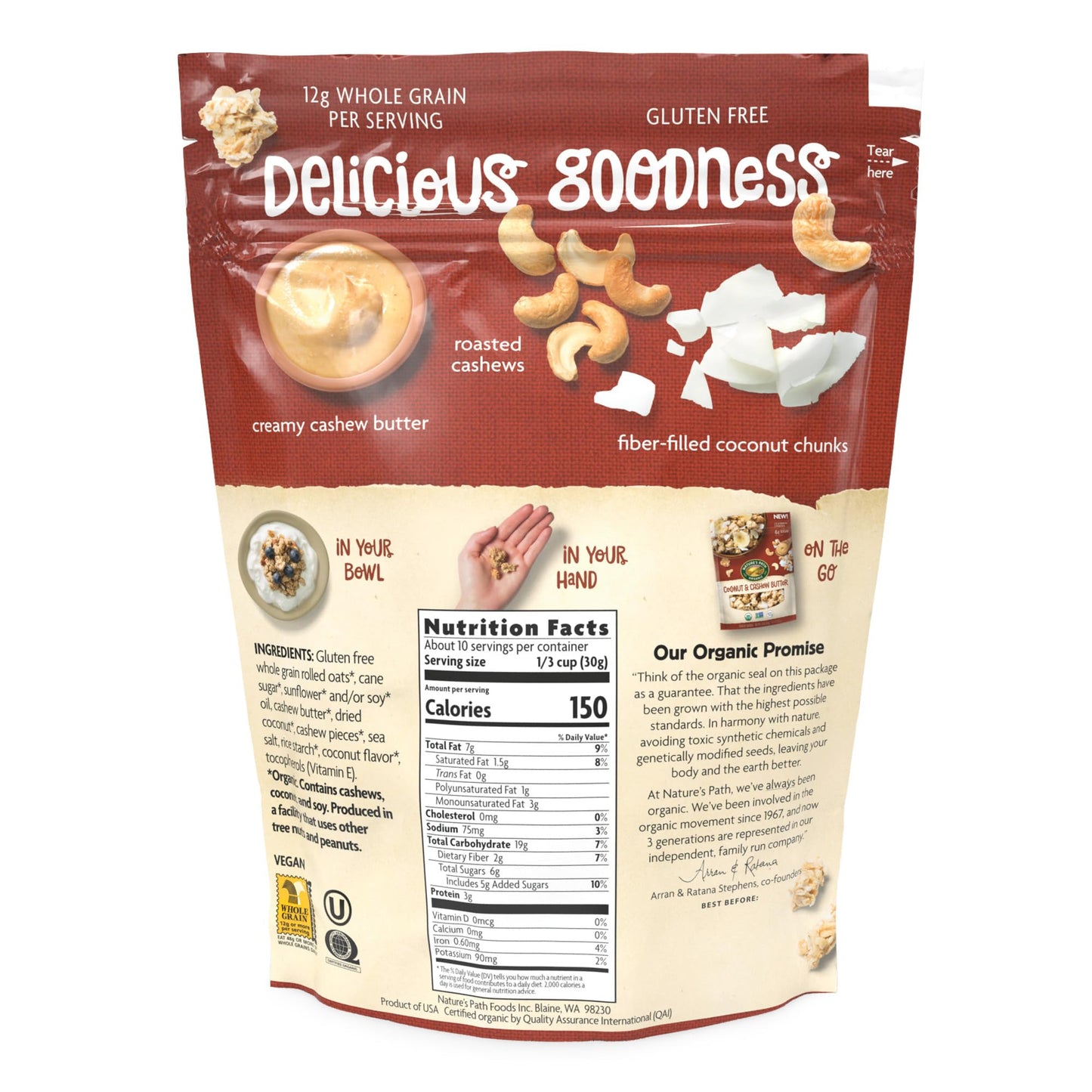 Nature'S Path Organic Coconut & Cashew Butter Granola, 11 Oz (Pack Of 8), Gluten Free, Non-Gmo
