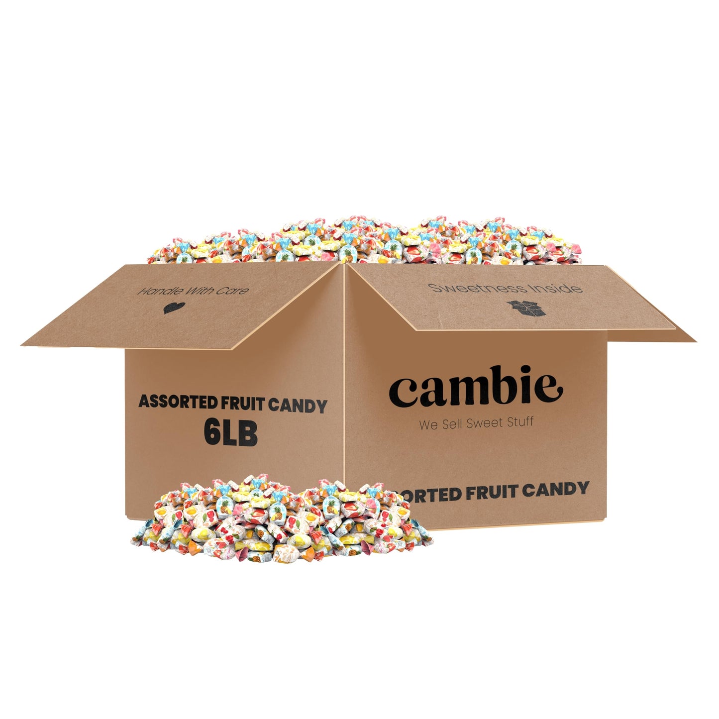 Assorted Fruit Hard Candy Individually Wrapped by Cambie, 6 lbs of Bulk Candy with a Deliciously Sweet Hard Exterior with a Soft