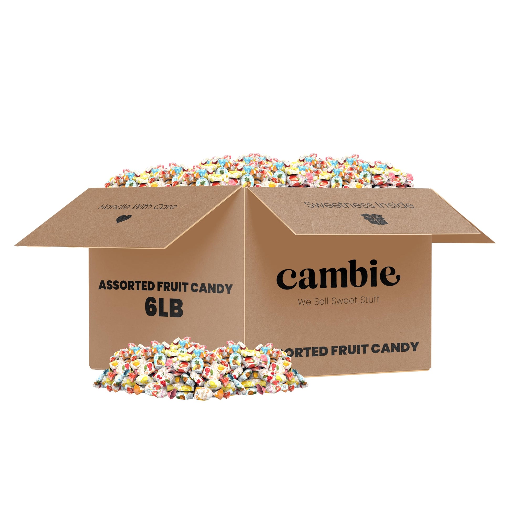 Assorted Fruit Hard Candy Individually Wrapped by Cambie, 6 lbs of Bulk Candy with a Deliciously Sweet Hard Exterior with a Soft