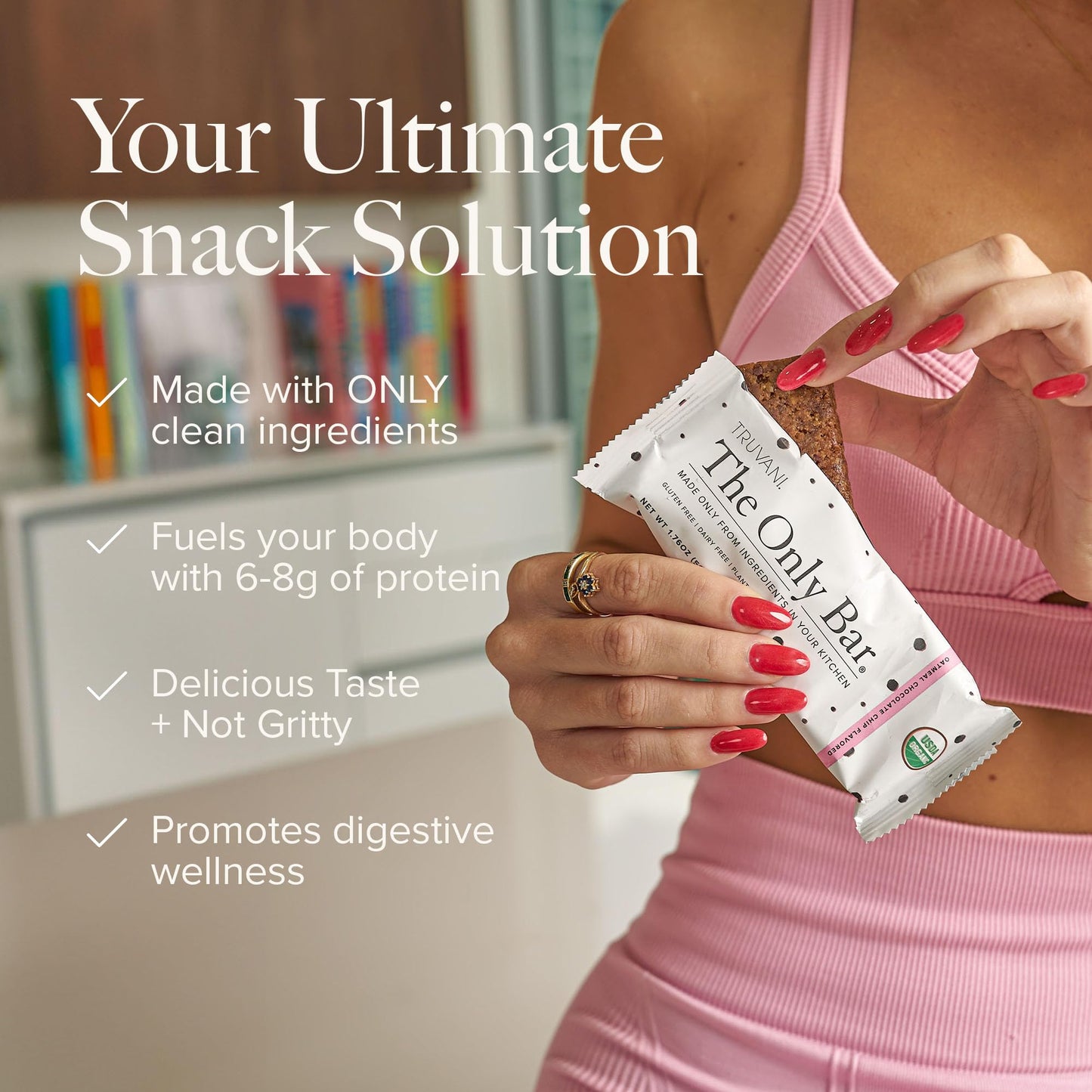Truvani Plant Based Snack Bars | Oatmeal Chocolate Chip 4 Pack | 6g Protein | USDA Organic and Vegan | The Only Bar | Dairy, Soy