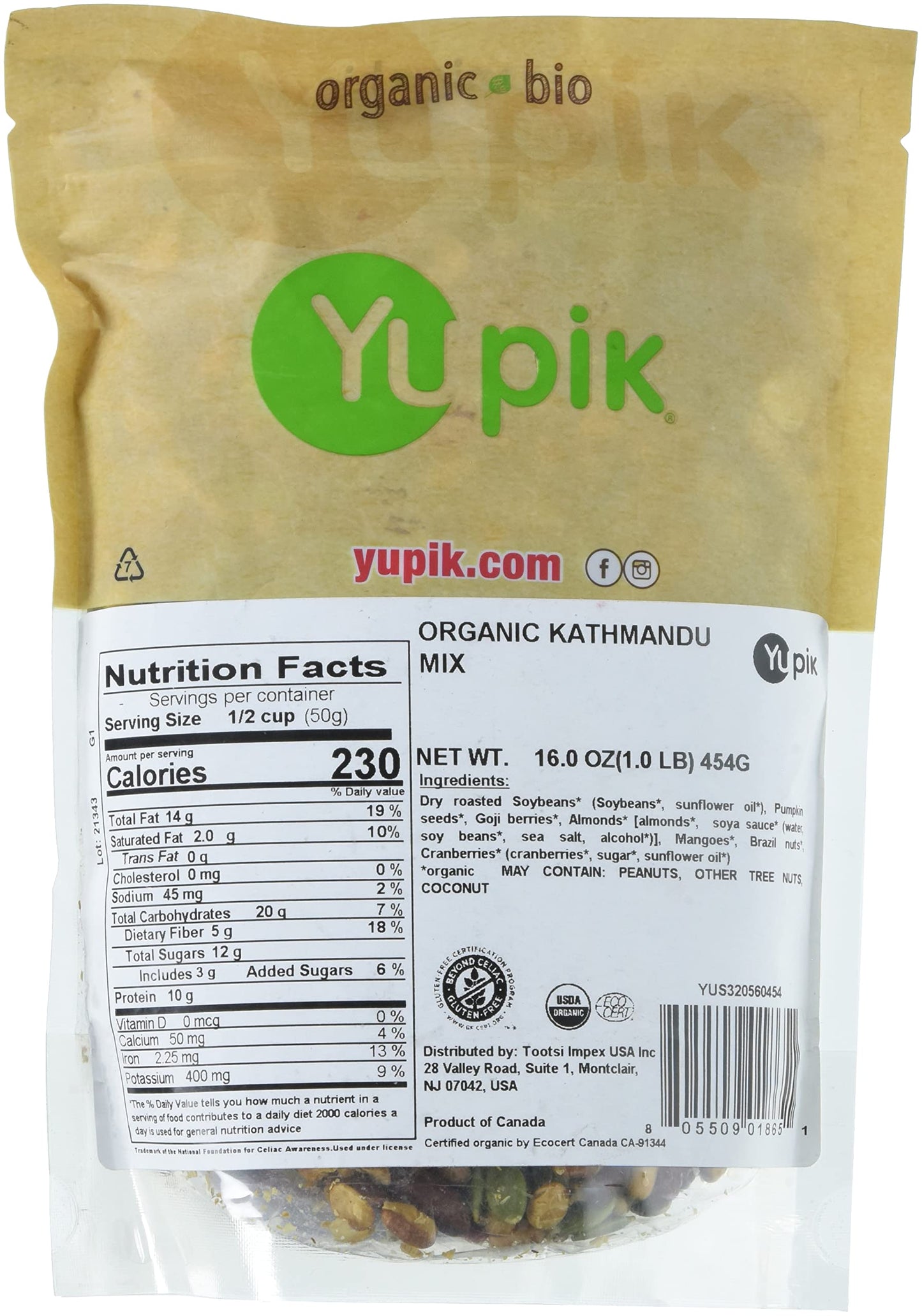Yupik Organic Kathmandu Mix, Gluten-Free, Vegan, 1 lb, Colorful Dried Fruit, Seeds, Beans, Nuts