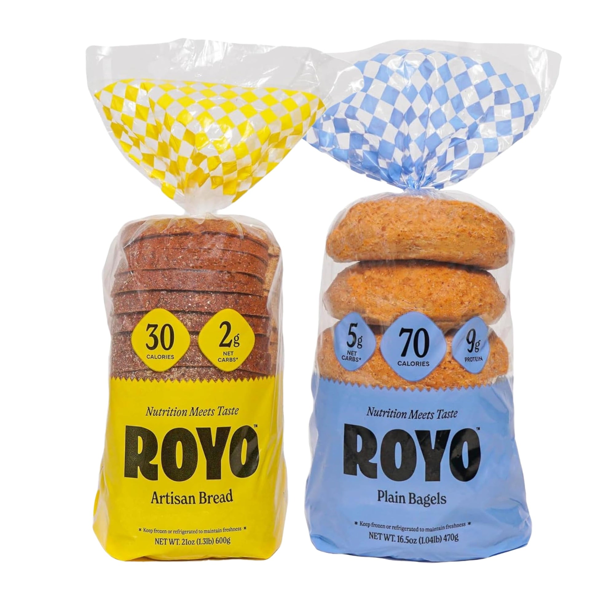 ROYO BREAD CO. 2-Pack Low Carb Artisan Bread and Bagels  30-80 Calories (Artisan Bread & Plain Bagel)