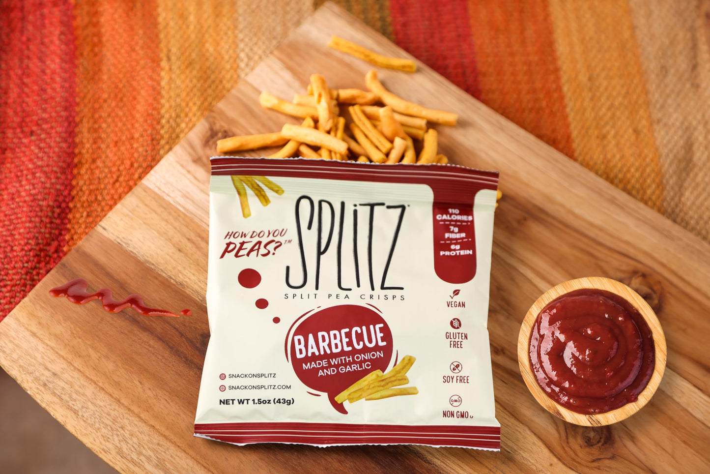 Splitz Split Pea Crisps Barbecue (1.5Oz) 16Ct Plant-Based, Organic, Non-Gmo, Vegan, Gluten-Free, Superfoods, Healthy Snack For K