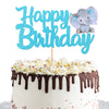 1 Pcs Blue Elephant Happy Birthday Cake Topper Glitter Jungle Animal Elephant Birthday Cake Pick Decorations For Elephant Theme