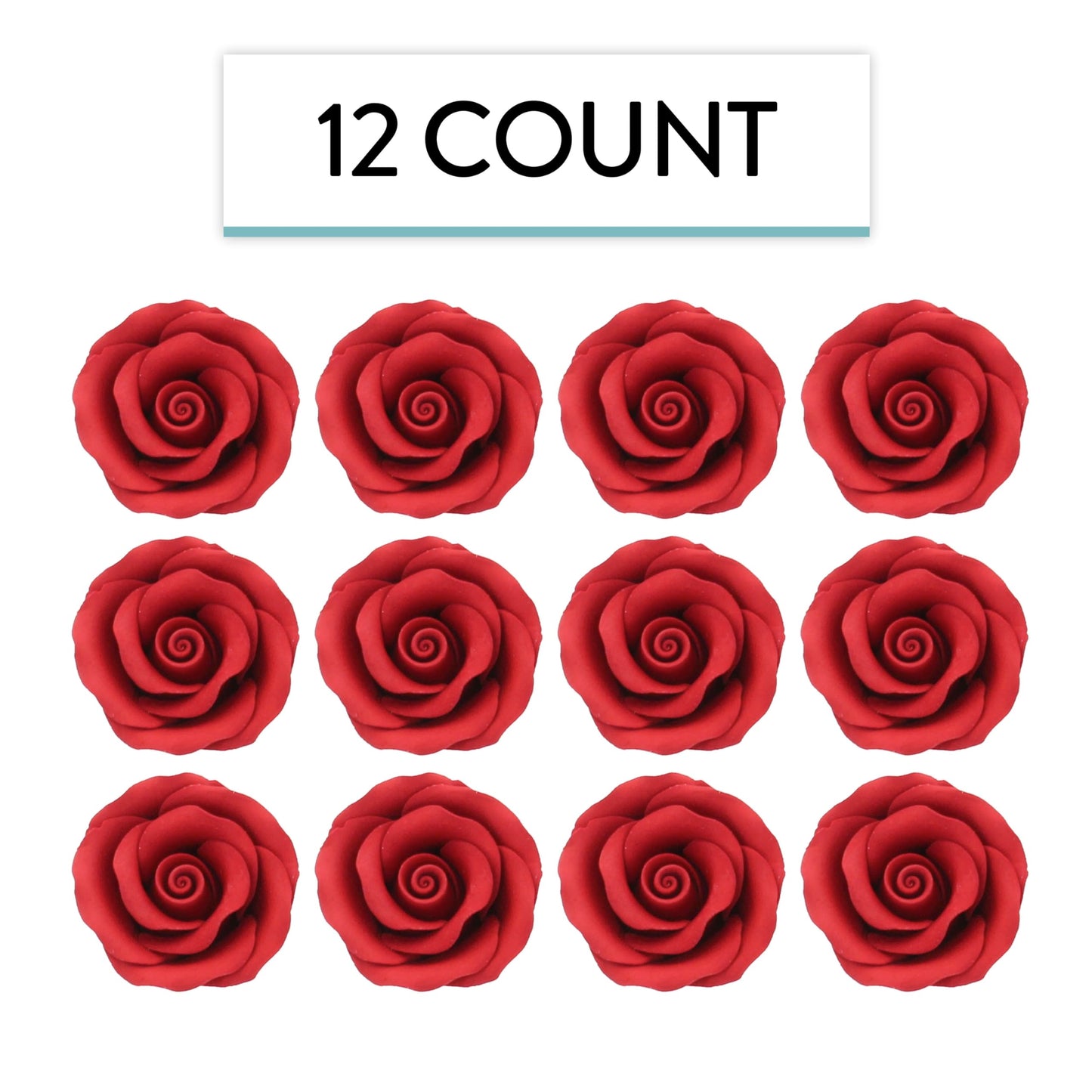 Global Sugar Art Premium Edible Roses, Red, Unwired, Medium 1.5 Inches, 12 Count By Chef Alan Tetreault