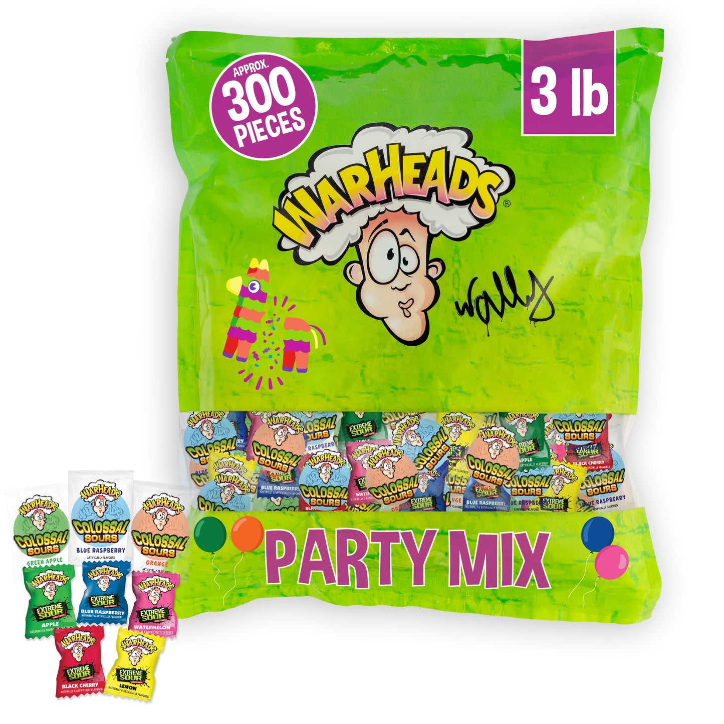 Wallys Limited Availability Sour Mix - Warheads Sour Candy Bulk Mix Of Colossal Sours And Extreme Sour Hard Candy - Intense Fruity, Sweet And Sour Flavors. - Parties, Gifts, Holidays - 3 Lb Bag