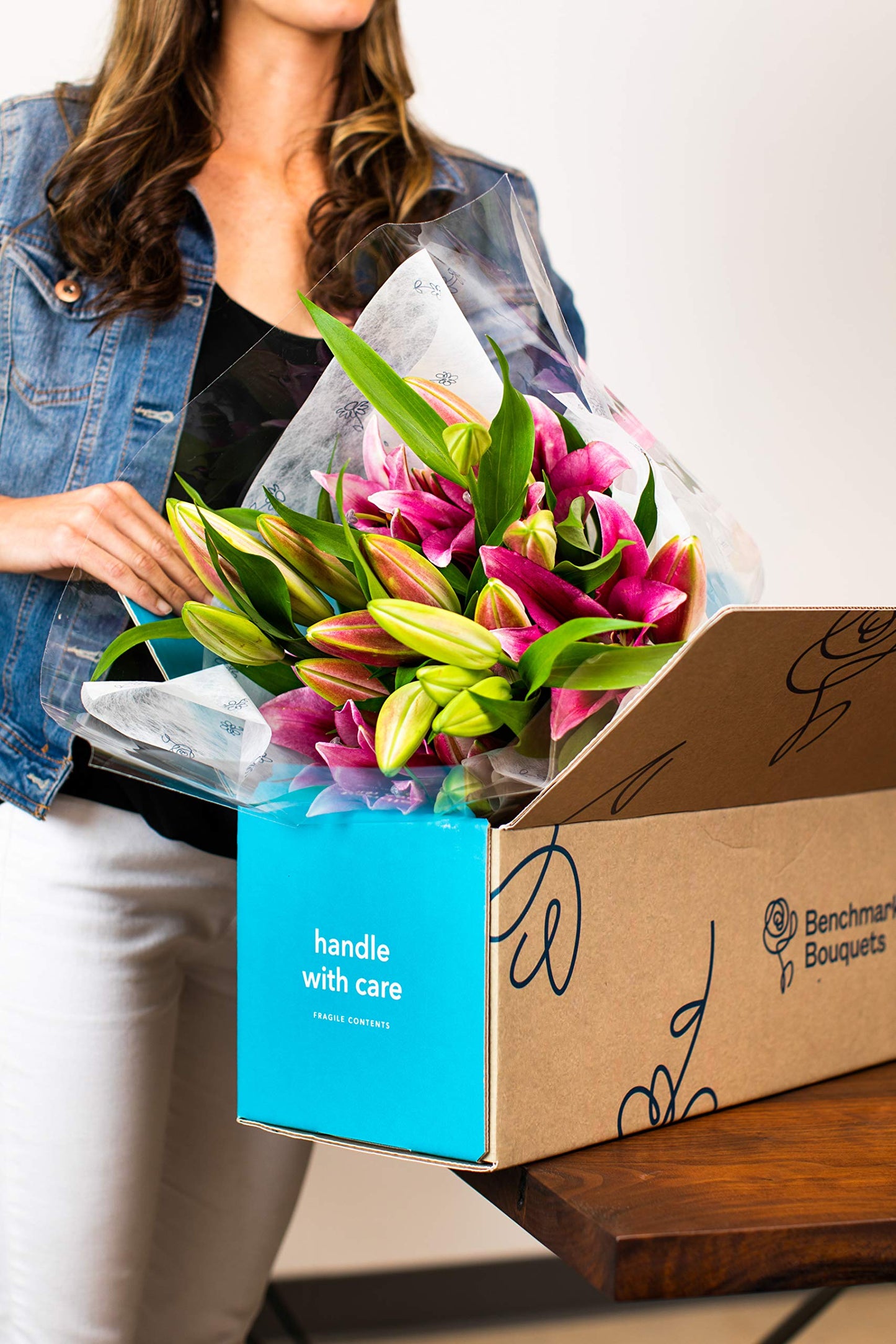 Benchmark Bouquets, 8 Stem Stargazer Lilies, Glass Vase Included, Gift Fresh Flowers For Birthday, Anniversary, Get Well, Sympat