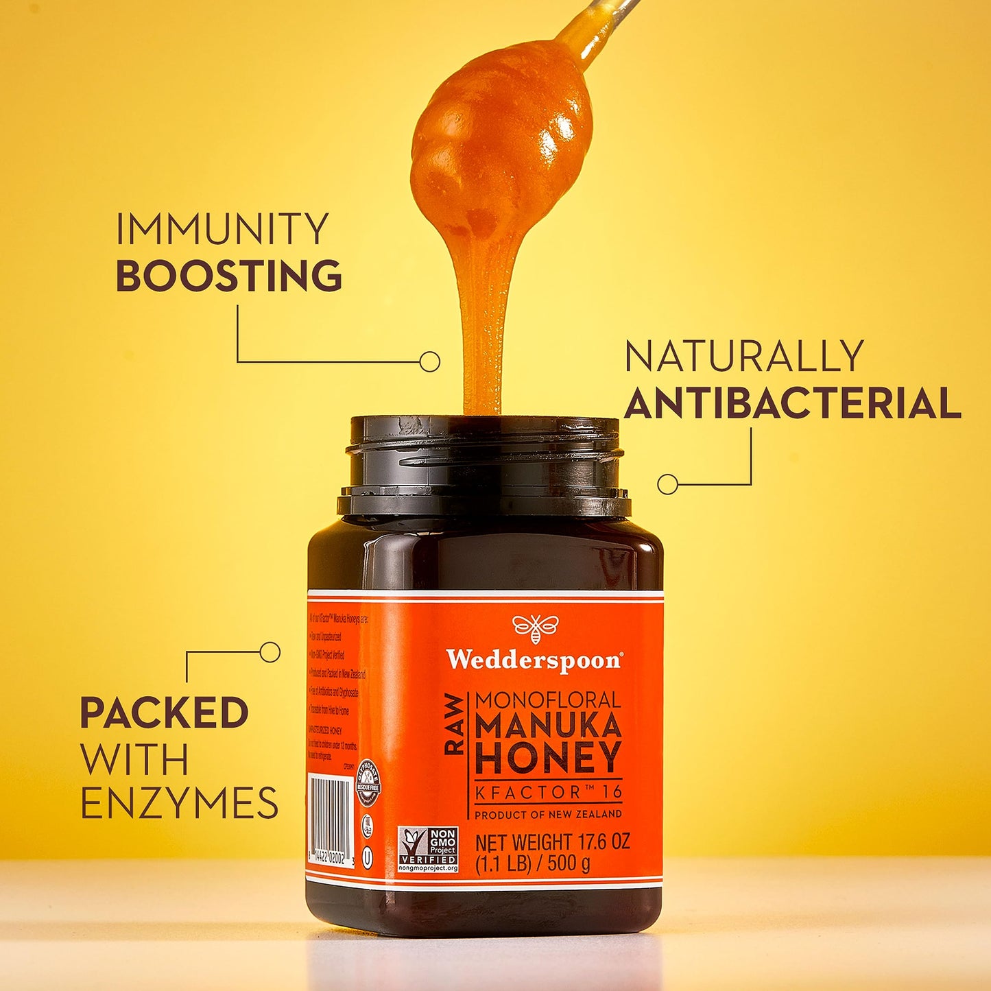 Wedderspoon Raw Premium Manuka Honey Kfactor 16, 8.8 Oz, Unpasteurized, Genuine New Zealand Honey, Multi-Functional, Non-Gmo Sup