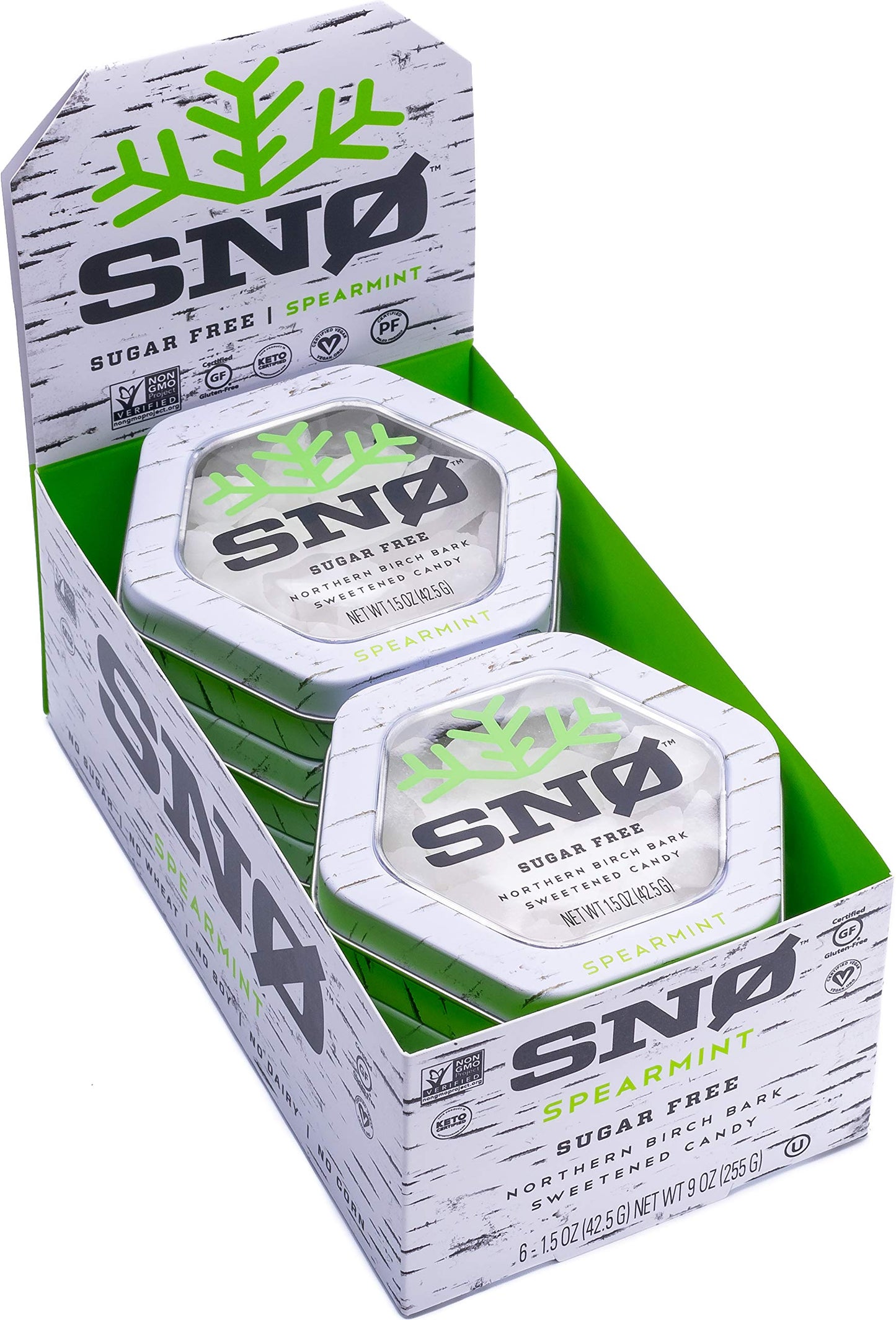 Spearmint KETO Xylitol Candy Chips (6-Pack) - SN 1.5oz Tin - Sugar-Free Candy With Only 2 Ingredients | Low Carbs, Diabetic-Frie