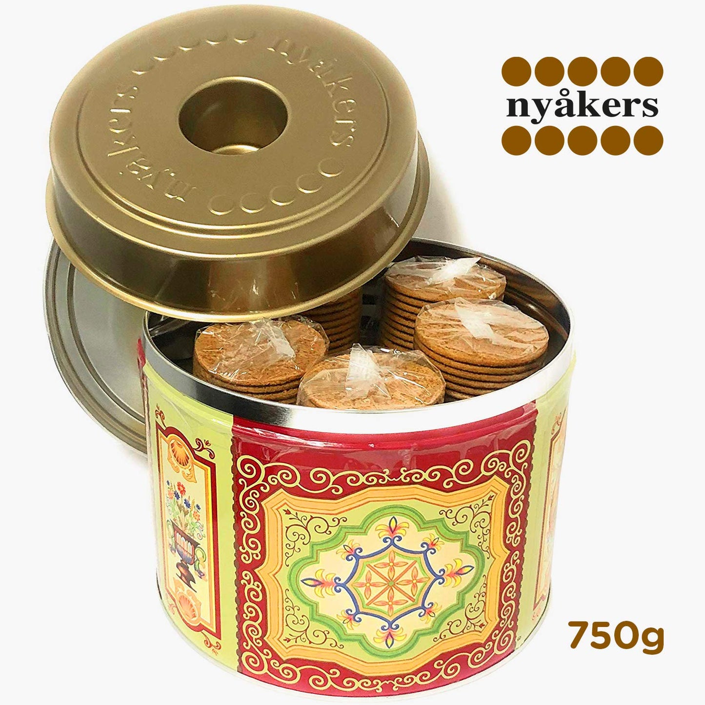 Nyakers Gingerbread Snaps Cookie Tin - Original Flavor Swedish Ginger Snaps, 750g (26.45 oz) - Perfect Holiday Treat!