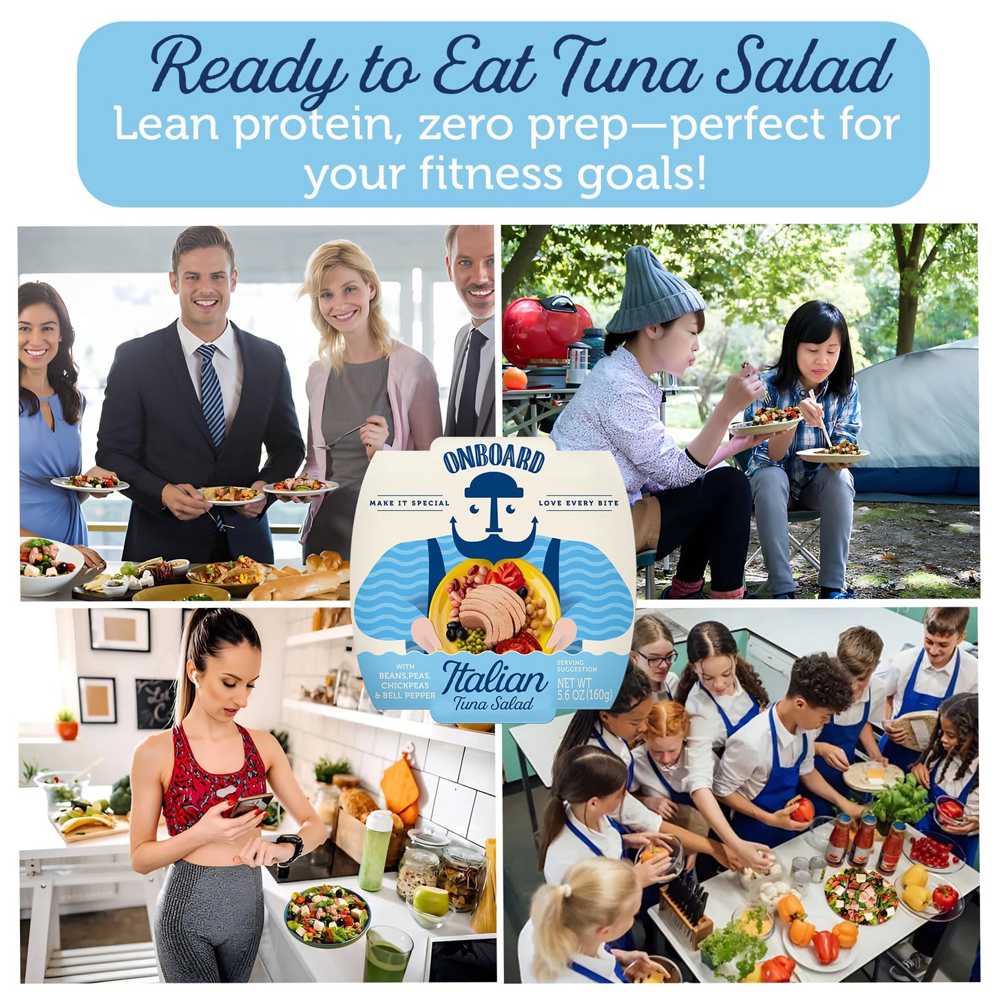 Onboard Ready To Eat Italian Tuna Salad - Tuna Snacks With Beans, Chickpeas, Peas & Peppers - High-Protein Mediterranean Salad (5.64 Oz, Pack Of 6)