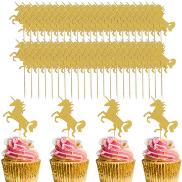 48 Pcs Gold Unicorn Cupcake Toppers - Horse Birthday Party Cupcake Topper, Baby Shower/Girls And Boy Unicorn Themed Birthday Par