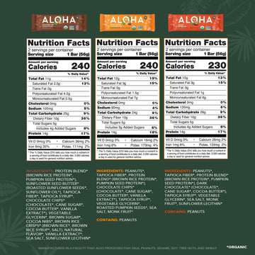 ALOHA Organic Plant Based Protein Bars - Vegan, Low Sugar, Gluten-Free - 12 Count Variety Pack (3 Flavors)