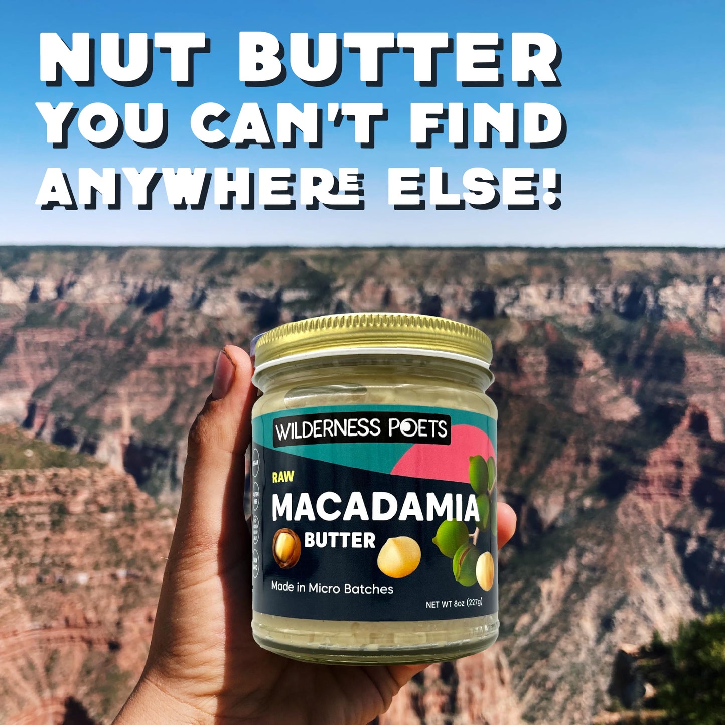 Wilderness Poets, Raw Macadamia Nut Butter - Keto, Vegan, No Salt (8 Ounce) - Glass Jar