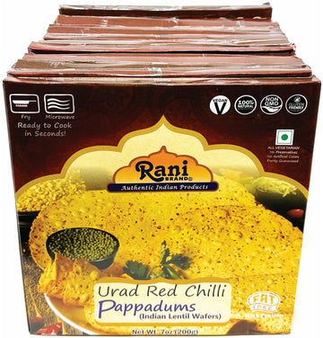 Rani Pappadums (Indian Lentil Wafer Snack) Red Chilli Papad 7oz (200g) Approximately 15pc, 7 inches, Pack of 12 ~ All Natural | 
