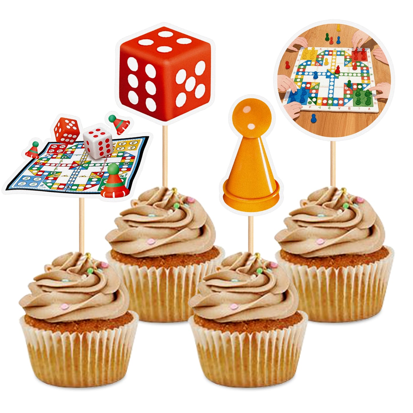 Cyodoos 24Pcs Board Game Cupcake Toppers Boy Girl Birthday Party Decorations Flying Chess Game Party Decorations Kids 18+ Uses Birthday Party Supplies