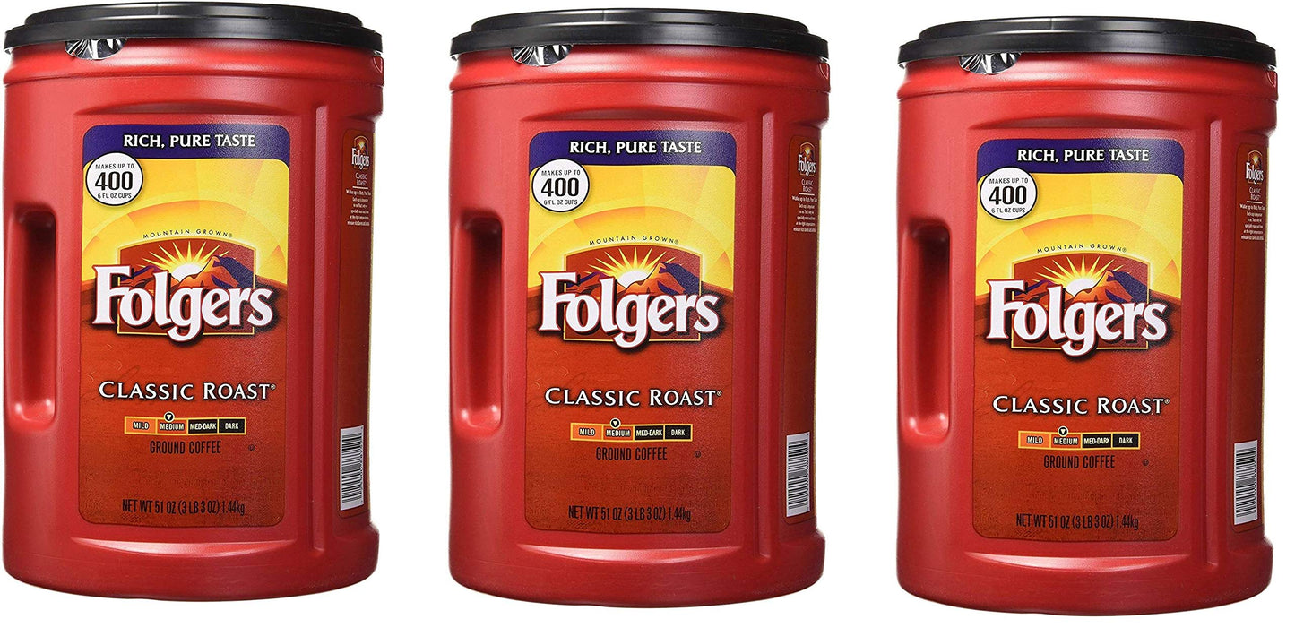 Folgers Coffee, Classic(Medium) Roast, 51 Ounce, 3Packages (51 oz)