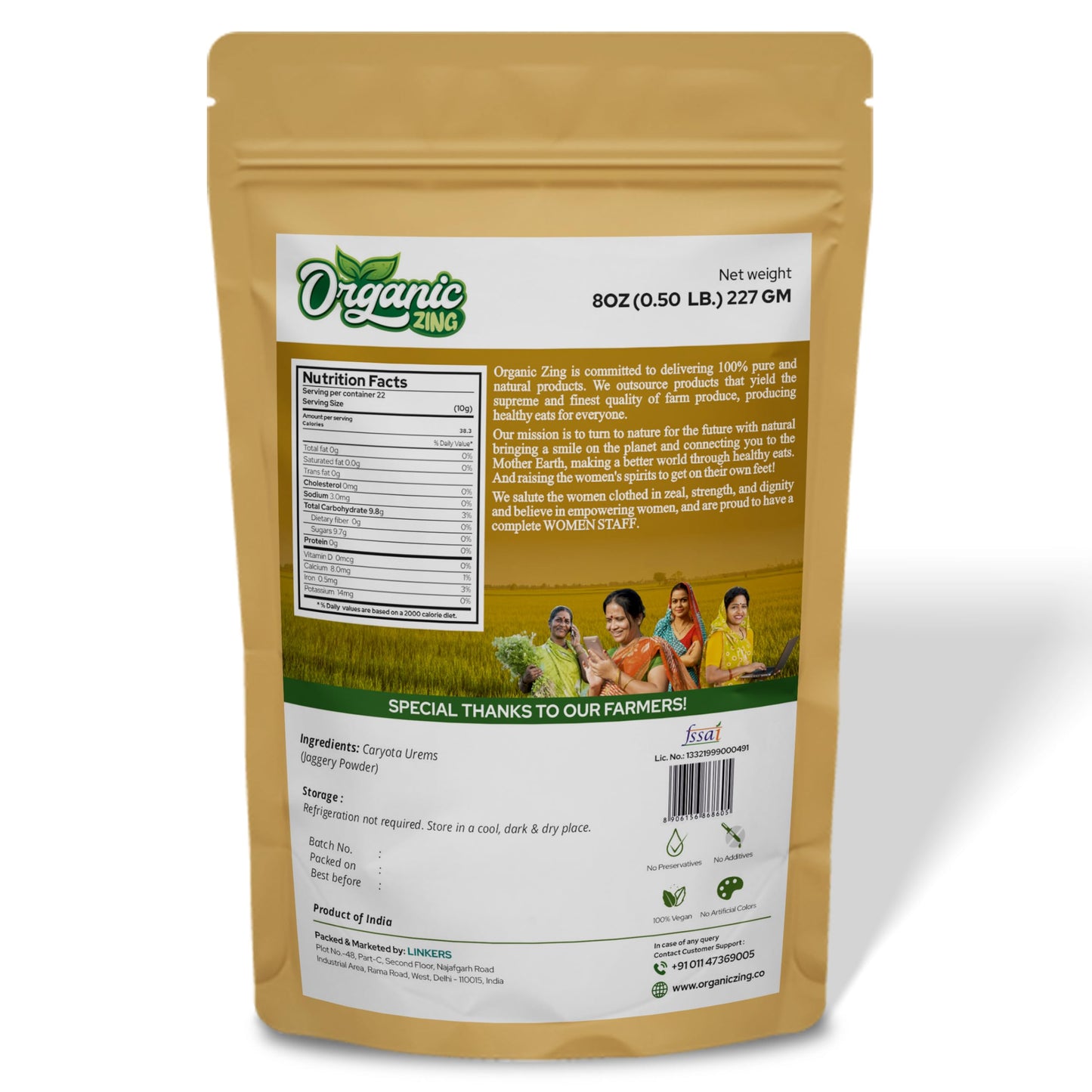 Organic Zing Jaggery Powder - 100% Unmature-themederated, Naturally Grown, 4 Ounce (Pack of 2)