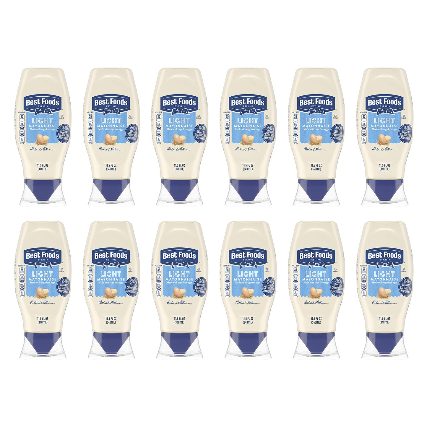 Best Foods Light Mayonnaise 12 Count Squeeze For A Creamy Condiment for Sandwiches and Simple Meals Made With Cage-Free Eggs 11.